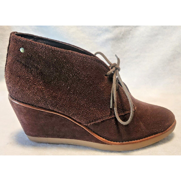 Coach Cassy Chestnut Brown Suede Wedge High Heel Lace Up Boots Women's Size 8B - Picture 7 of 13